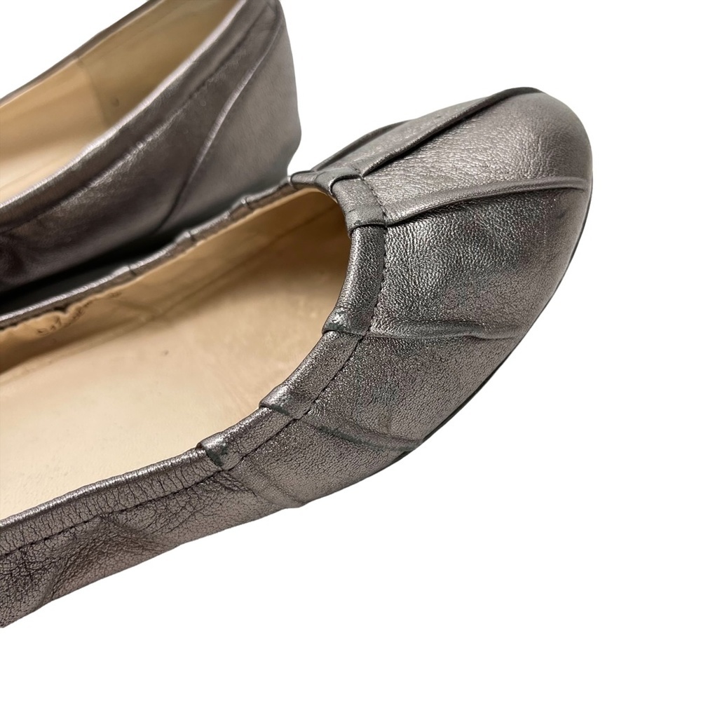 COLE HAAN Pewter Pleated Ballet Flats Slip On Loafers Genuine Leather Metallic 7 - Picture 12 of 16